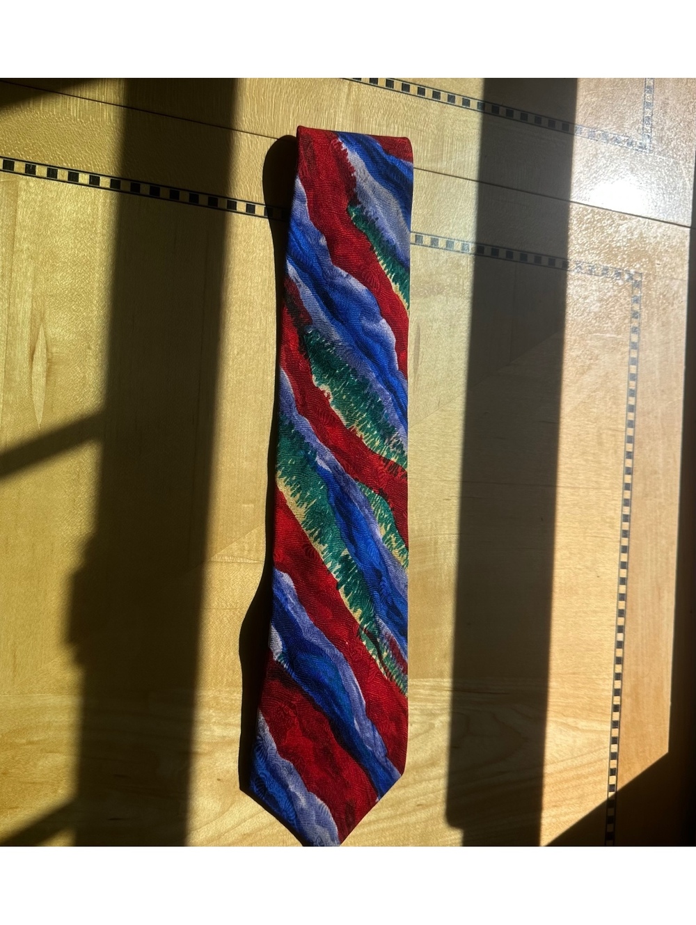 J. Garcia Collection Men's Abstract Pattern Silk Tie in Red, Blue, and Green